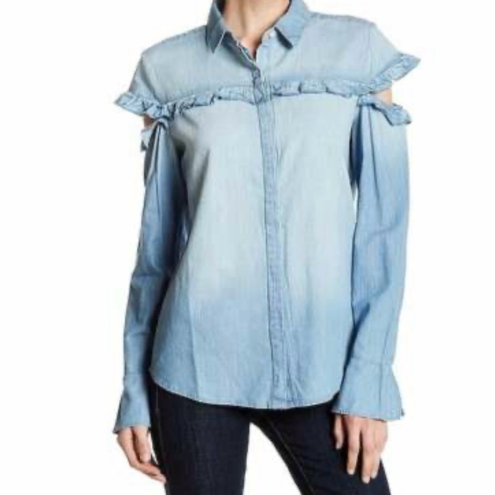Melrose and Market Blue Denim Ruffle Shirt NWT